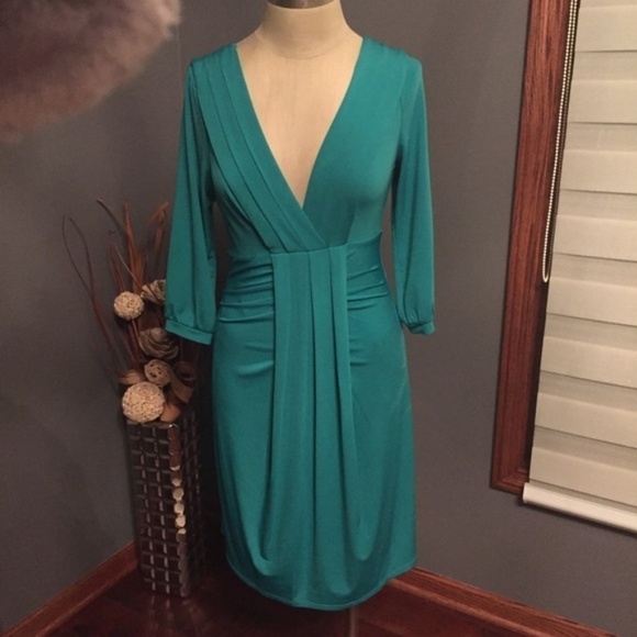 BCBGMAXAZRIA Pleated V-Cut Fitted Party Dress - Picture 1 of 6